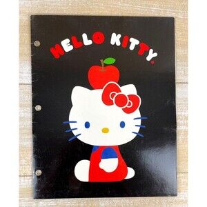 2008 Hello Kitty Black Red Apple 2-Pocket Folder for 3 Ring Binder NOS